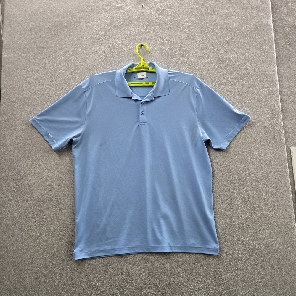 Under Armour Men Polo XL Light Blue Embroidered Heatgear Activewear Logo Loose